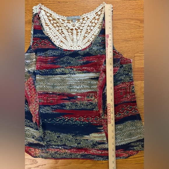 NY Collection Blouse Women’s Large Multicolor Sleeveless Crochet Ruffles Lined - Picture 8 of 8